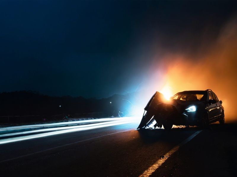 image of car crash dangerous accident on the road at night.